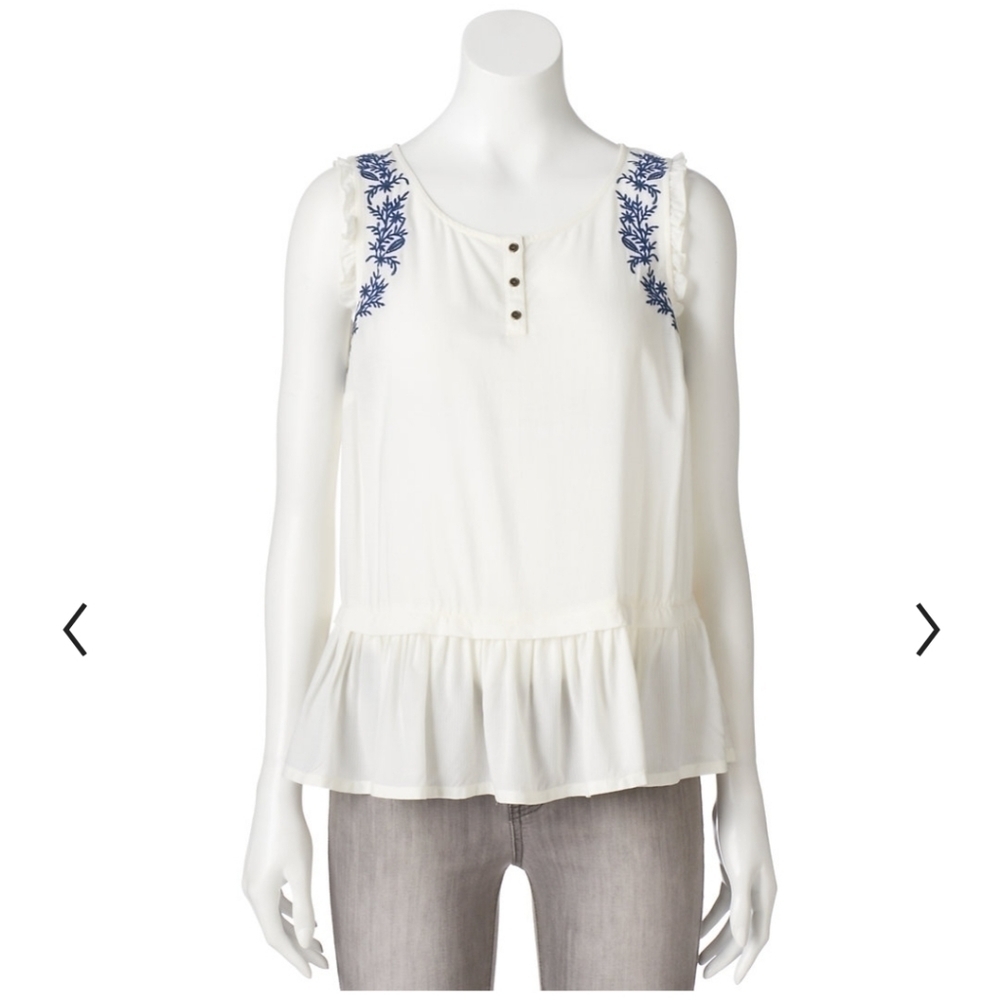 LC Lauren Conrad Embroidered Peplum Top